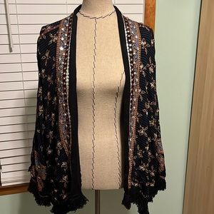 Free People Boho Sequined, Fringe Shaw / poncho / Shrug /Cardigan / Coverup